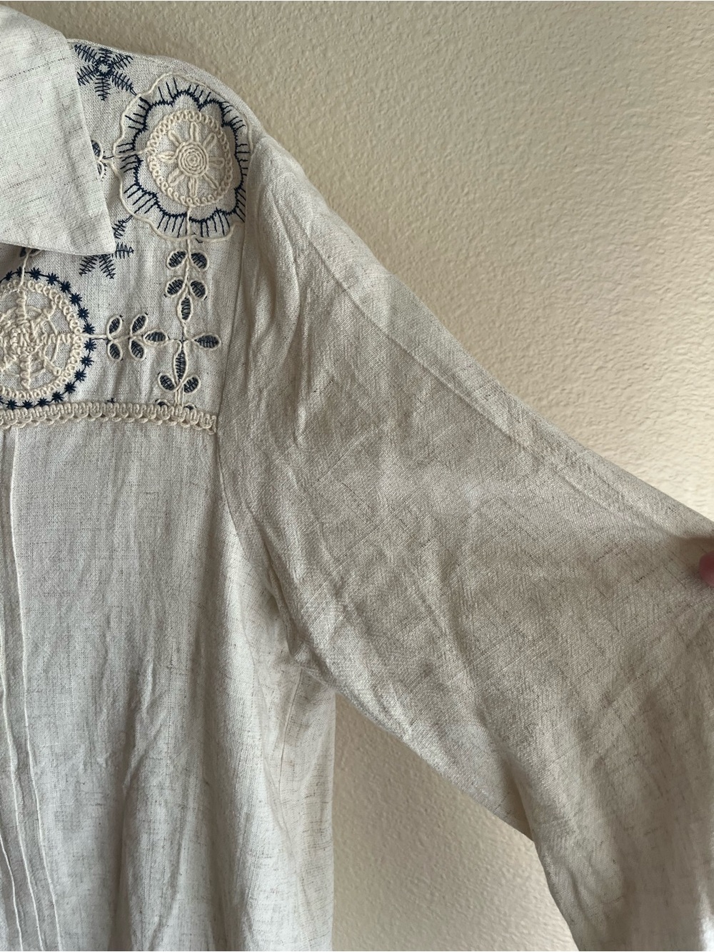 Cream Embroidered Button-Up Blouse - Picture 5 of 5